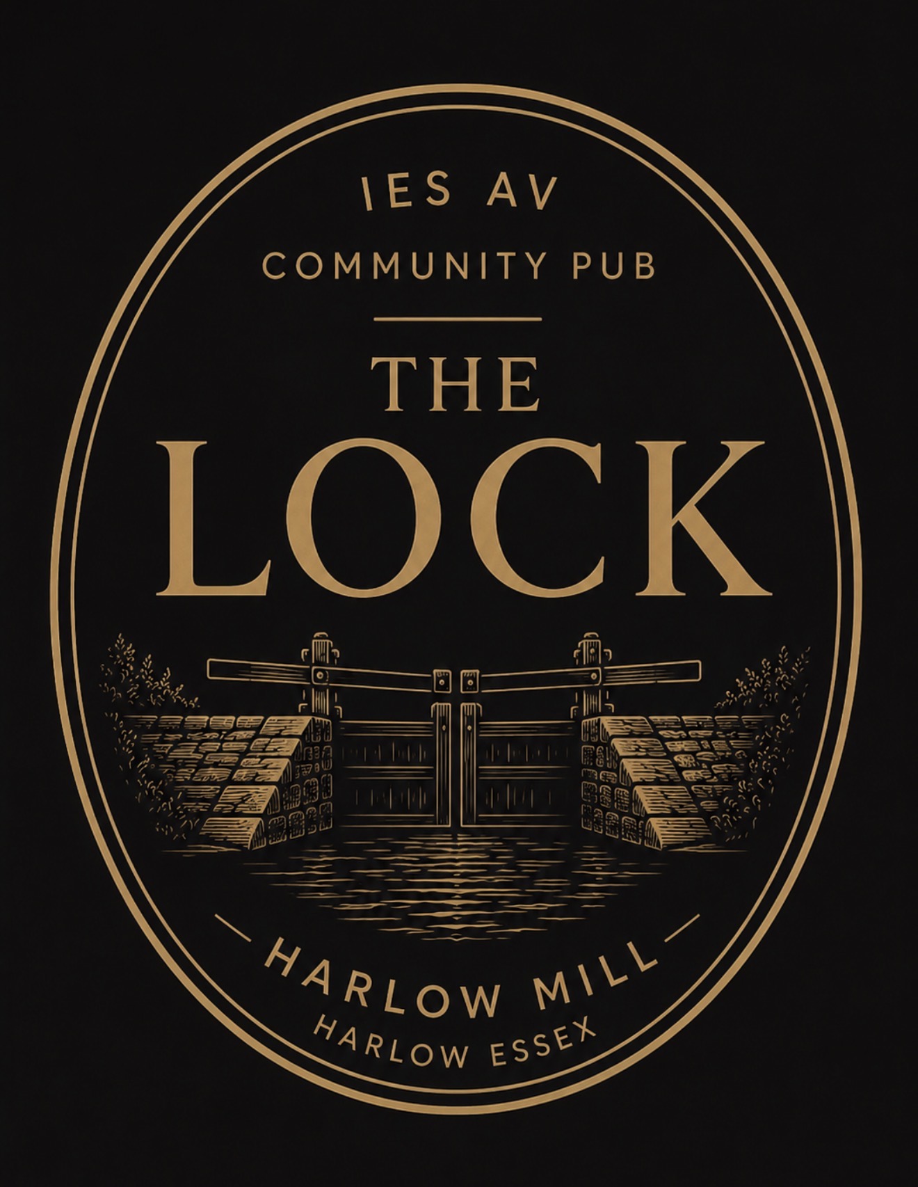 The Lock crest — IES AV Community Pub, Harlow Mill